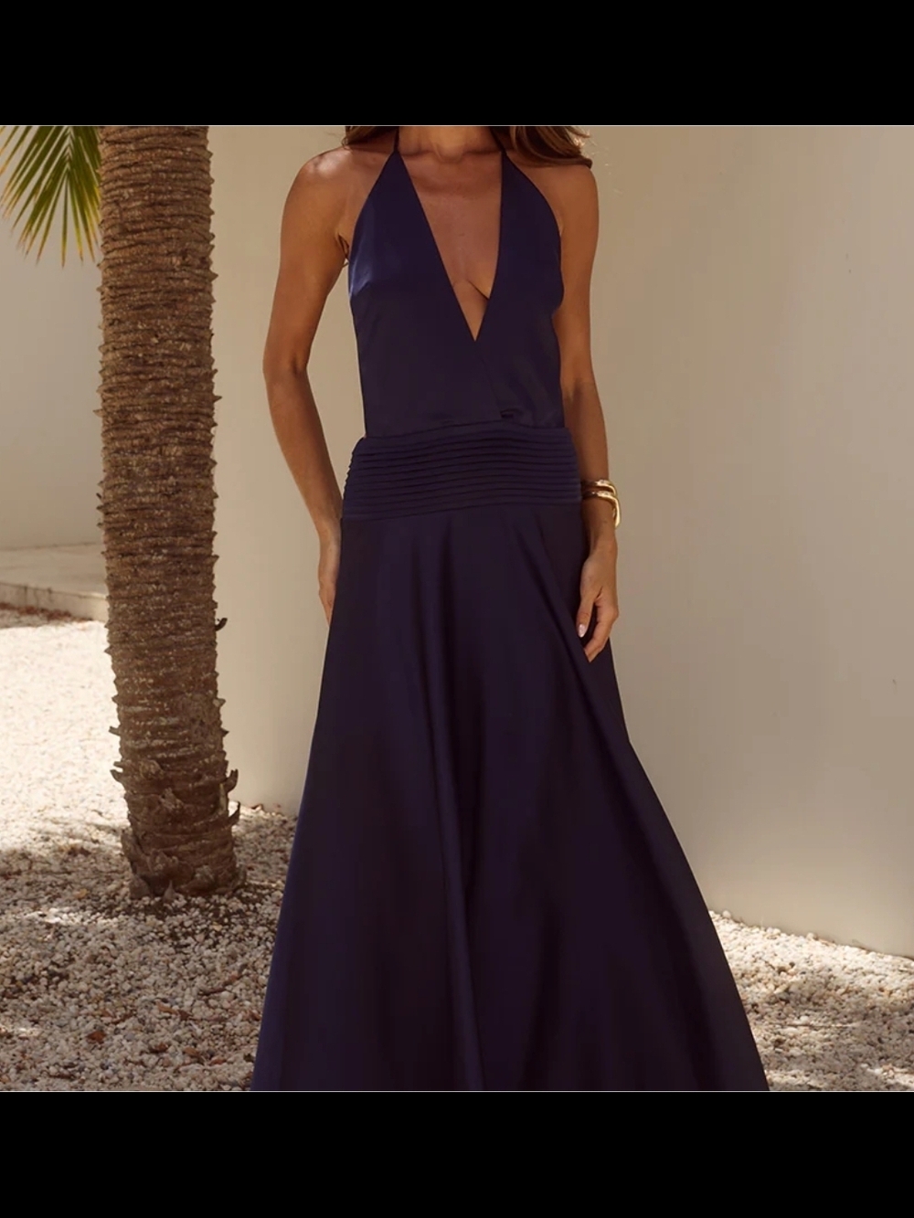 Plunging Halter Maxi Dress in Deep Navy